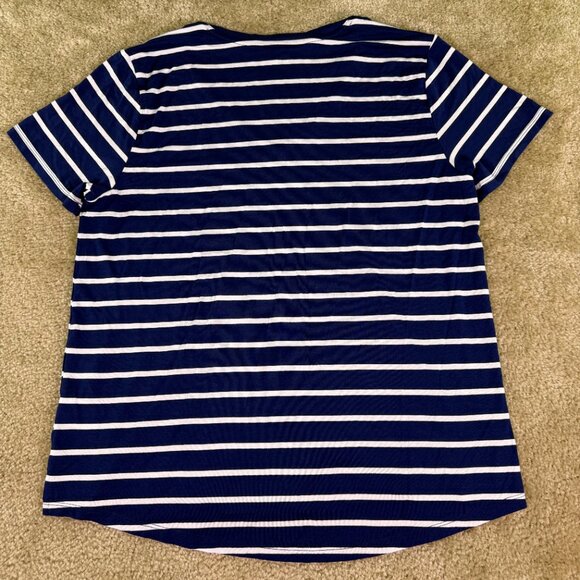 Gap Women's Soft Jersey Relaxed Short Sleeve V-Neck Top Size L Blue Striped E871 - Picture 6 of 9